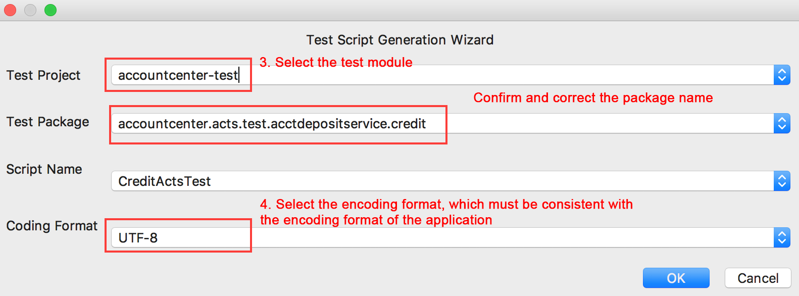 Test script generation wizard